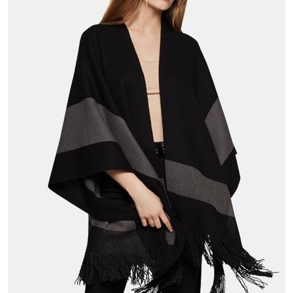 BCBG Wrap Shawl Poncho Scarf in black and grey